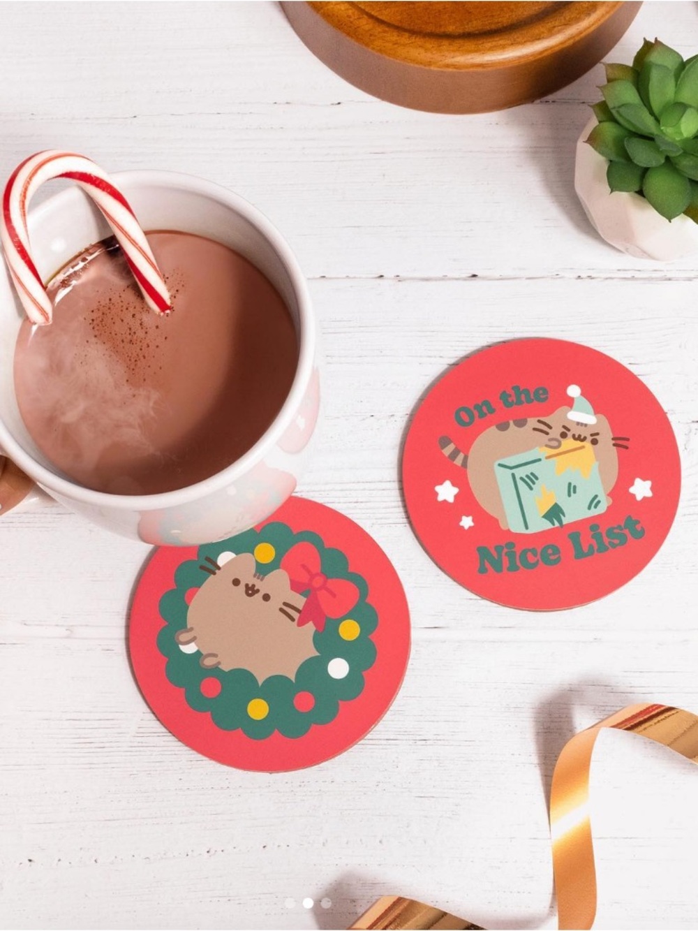 Pusheen Red and Green Holiday Coaster Set